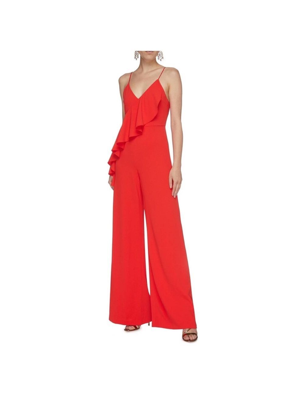 NEW Alice + Olivia Keeva Ruffle Jumpsuit Cherry Red Size 0